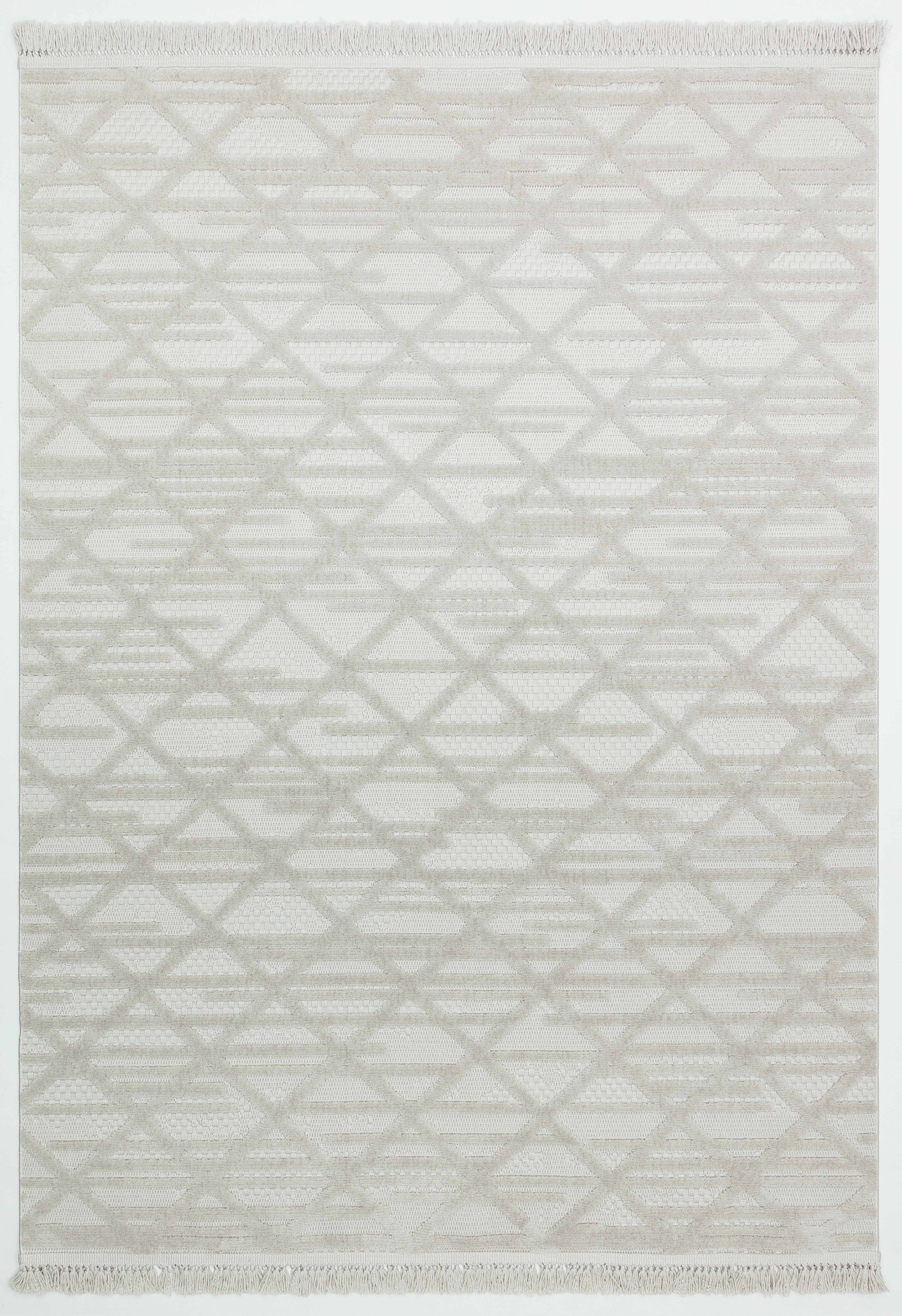MİLAS C7-GRİ Kabartmalı Kaymaz Taban Geometrik Desenli Salon Halısı