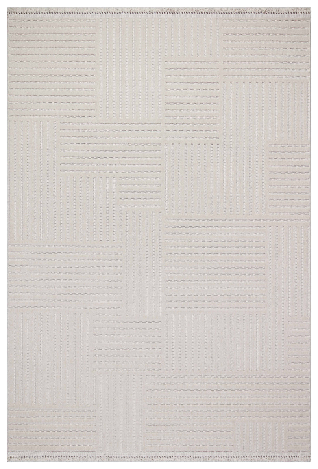 MİLAS T-LT49 BEJ Kabartmalı Modern Geometrik Desenli Salon Koridor Mutfak Halısı