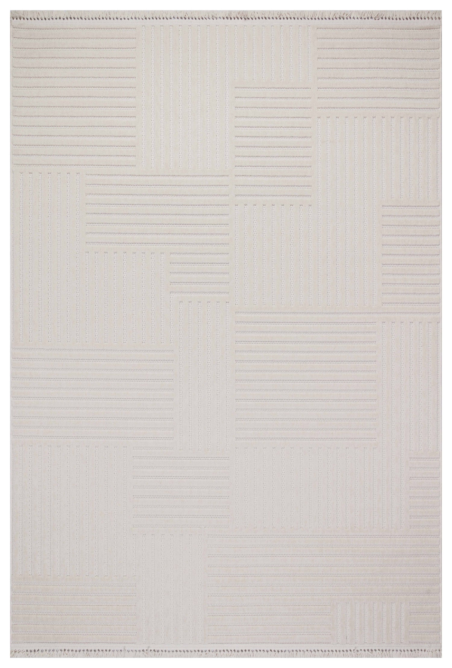 MİLAS T-LT49 BEJ Kabartmalı Modern Geometrik Desenli Salon Koridor Mutfak Halısı