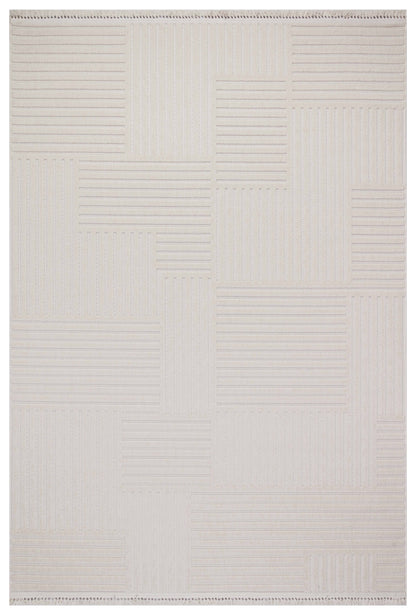 MİLAS T-LT49 BEJ Kabartmalı Modern Geometrik Desenli Salon Koridor Mutfak Halısı