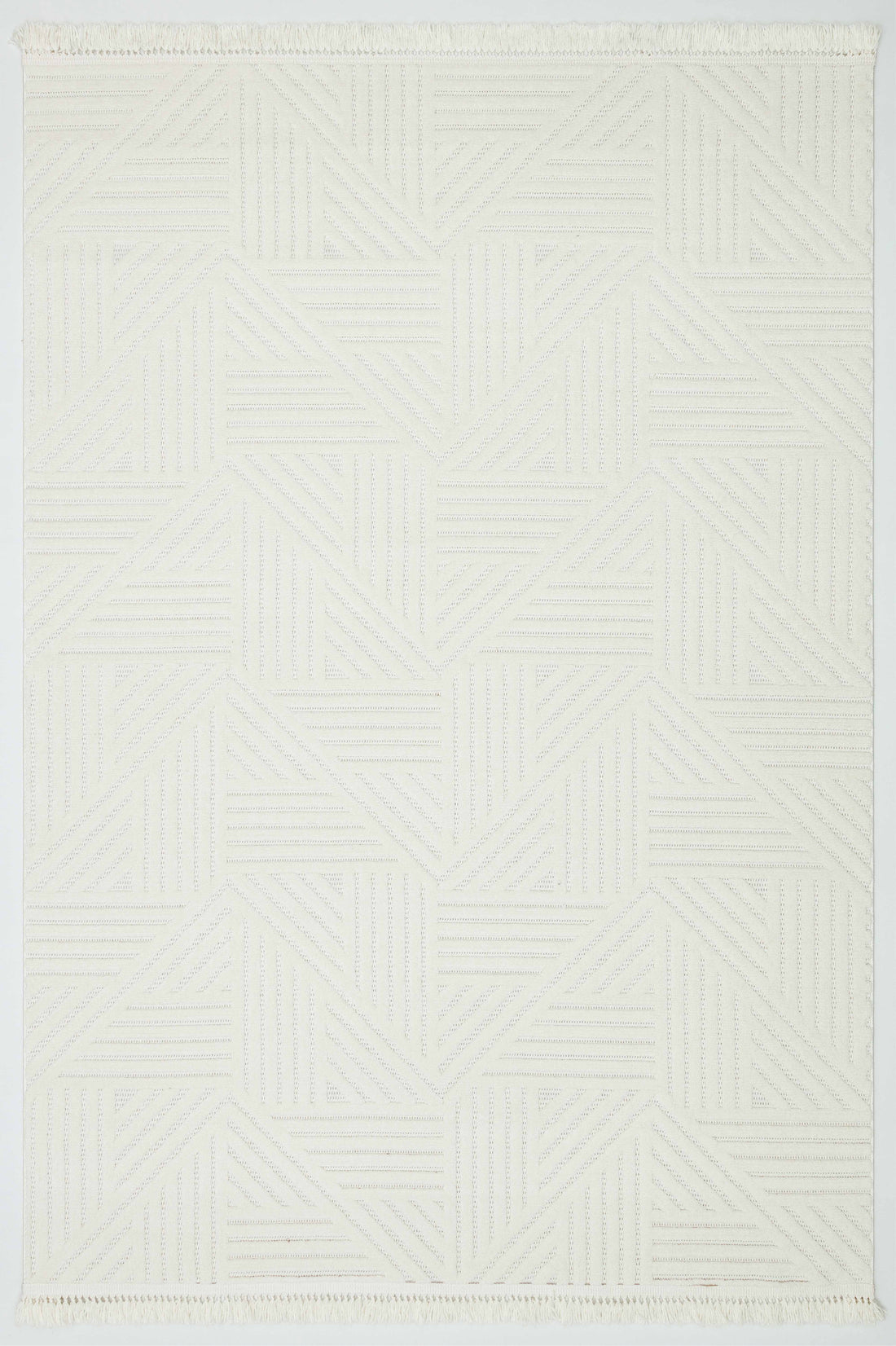 MİLAS C12-KREM Kabartmalı Modern Geometrik Desenli Salon Koridor Mutfak Halısı