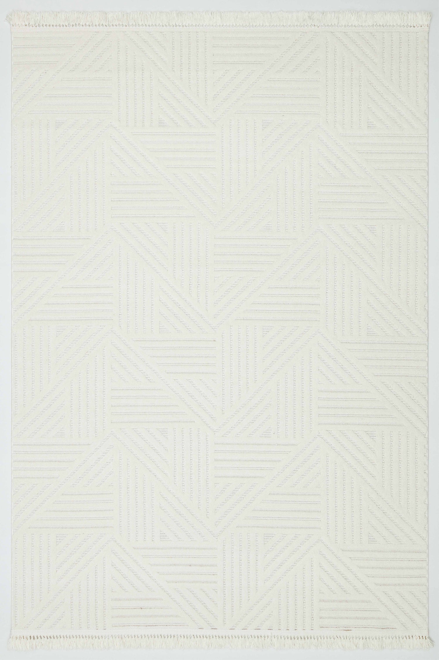 MİLAS C12-KREM Kabartmalı Modern Geometrik Desenli Salon Koridor Mutfak Halısı