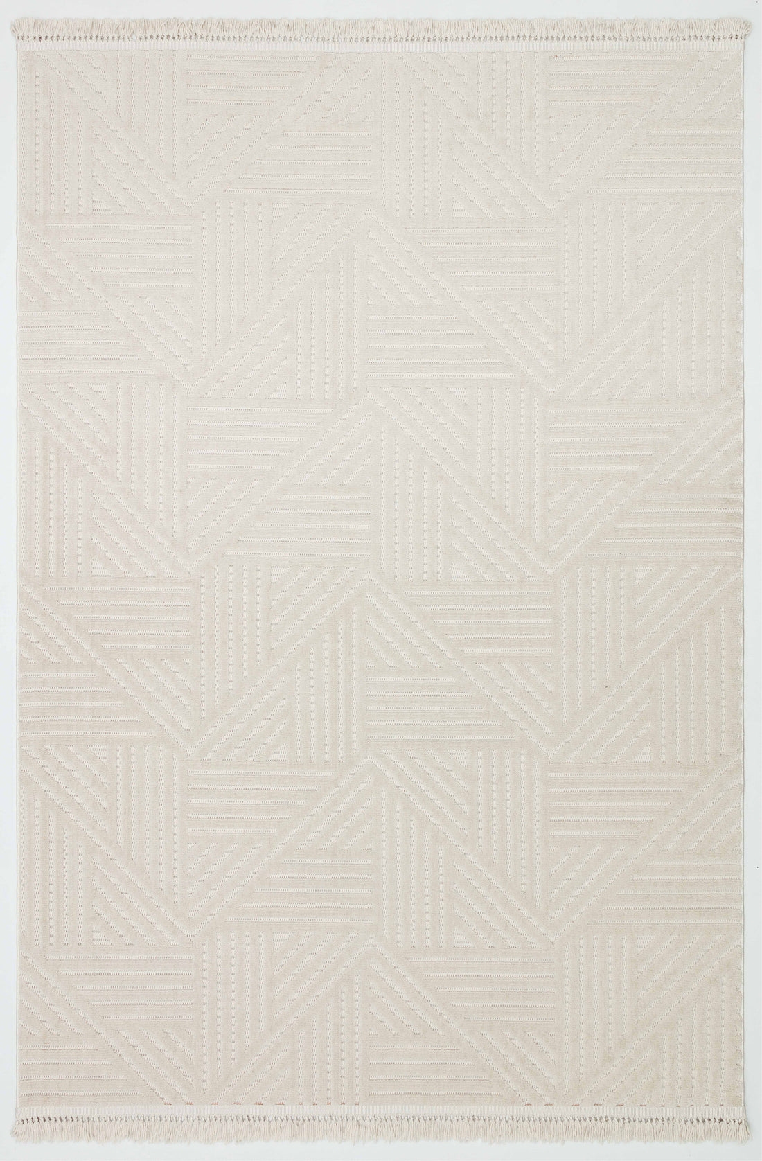 MİLAS C14-BEJ Kabartmalı Modern Geometrik Desenli Salon Koridor Mutfak Halısı