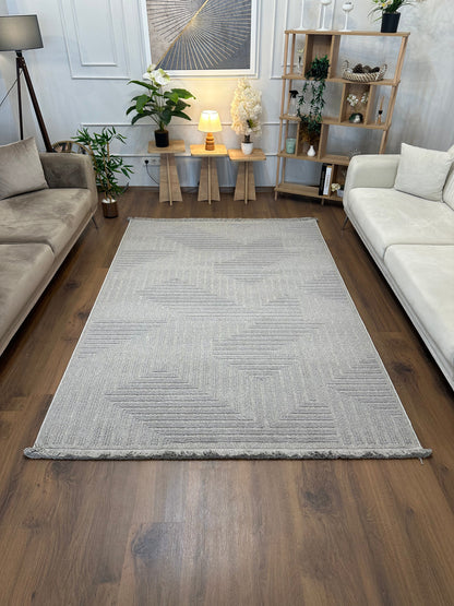İCON T-LP05 GRİ Modern Geometrik Desenli Salon Koridor Mutfak Halısı