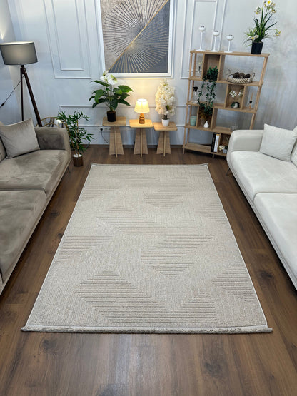 İCON T-LP06 BEJ Modern Geometrik Desenli Salon Koridor Mutfak Halısı