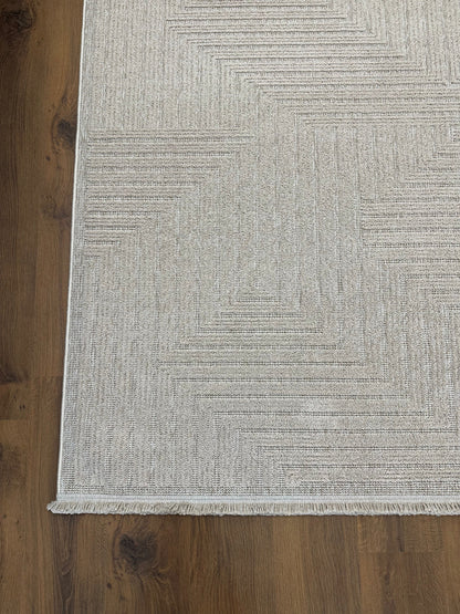 İCON T-LP06 BEJ Modern Geometrik Desenli Salon Koridor Mutfak Halısı