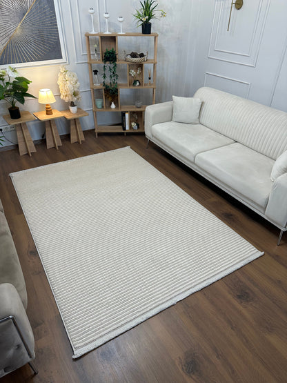 PALERMO P-URN606 KREM Kabartmalı Modern Desenli Salon Halısı
