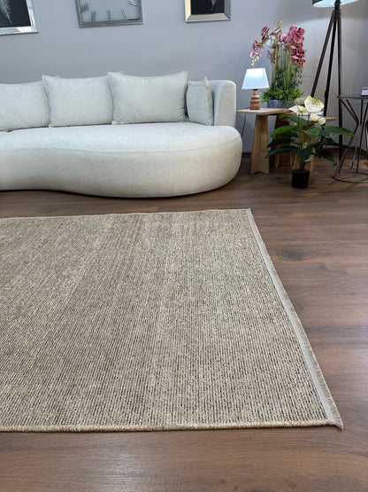 ŞÖNİL SUDE-BEJ Makinede Yıkanabilir Modern Sade Desenli Salon Koridor Mutfak Şönil Dokuma Halı