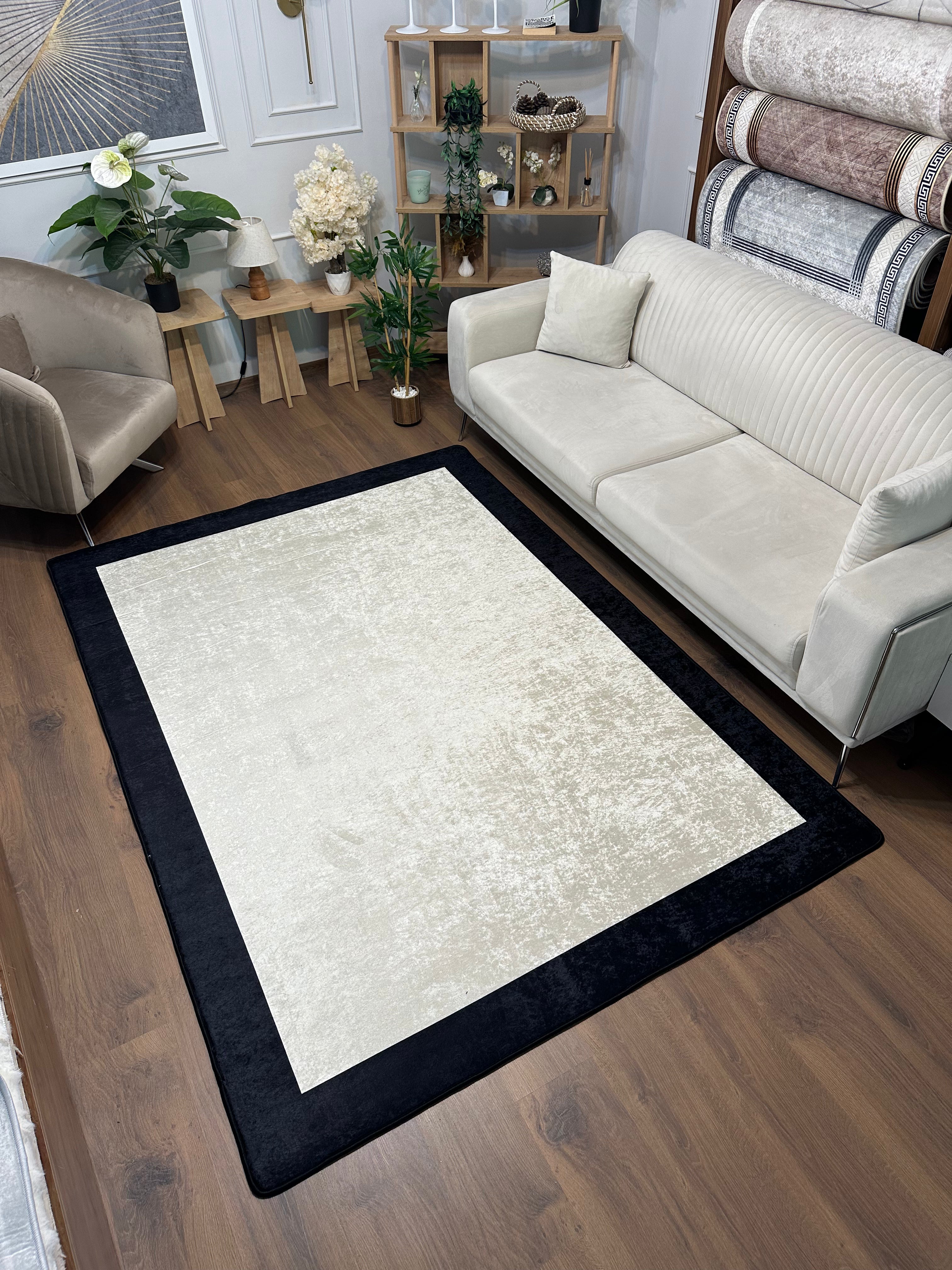 FRAME STİL - %100 Pamuk Dokuma Taban Makinede Yıkanabilir Kaymaz Halı