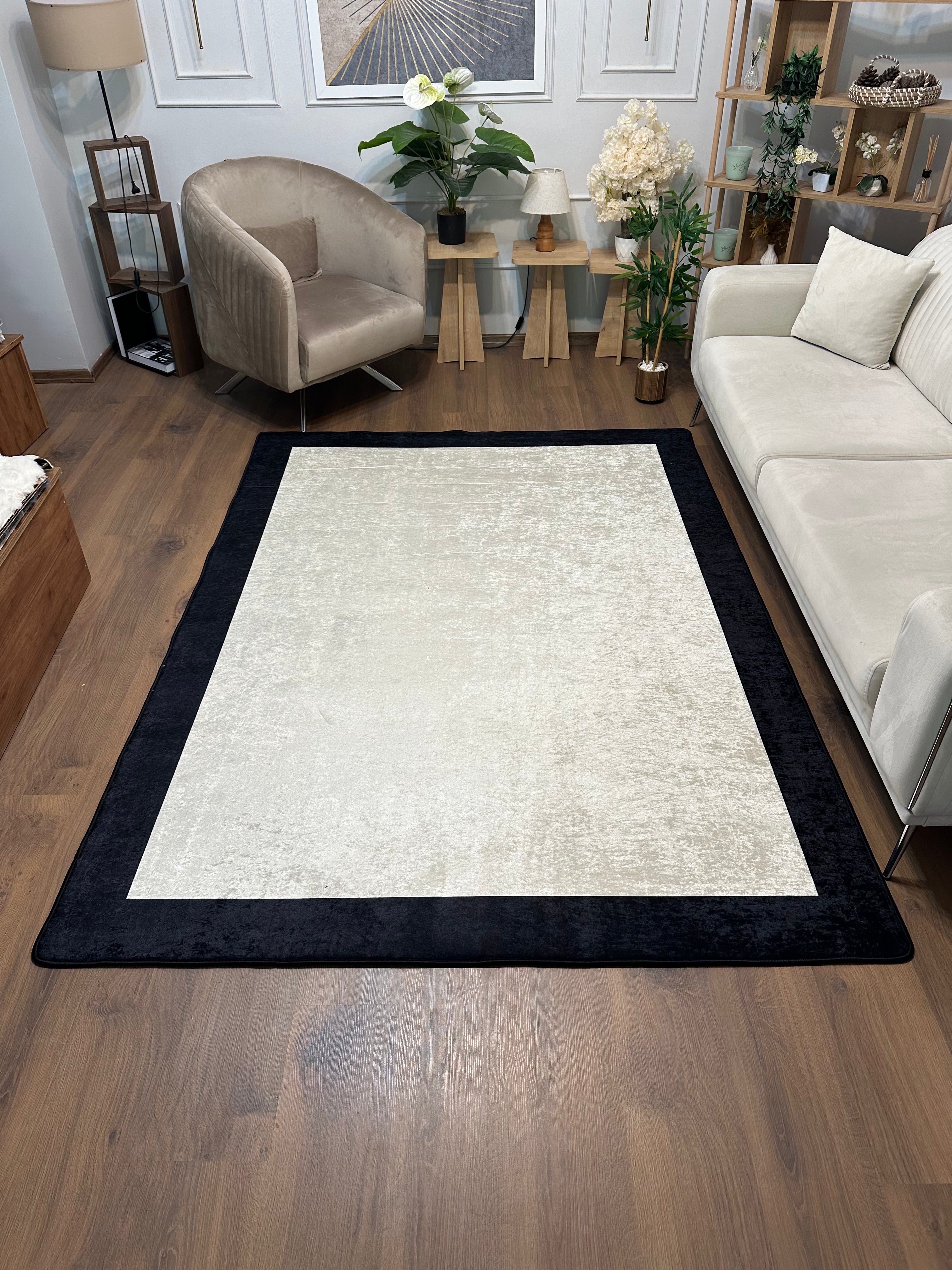 FRAME STİL - %100 Pamuk Dokuma Taban Makinede Yıkanabilir Kaymaz Halı
