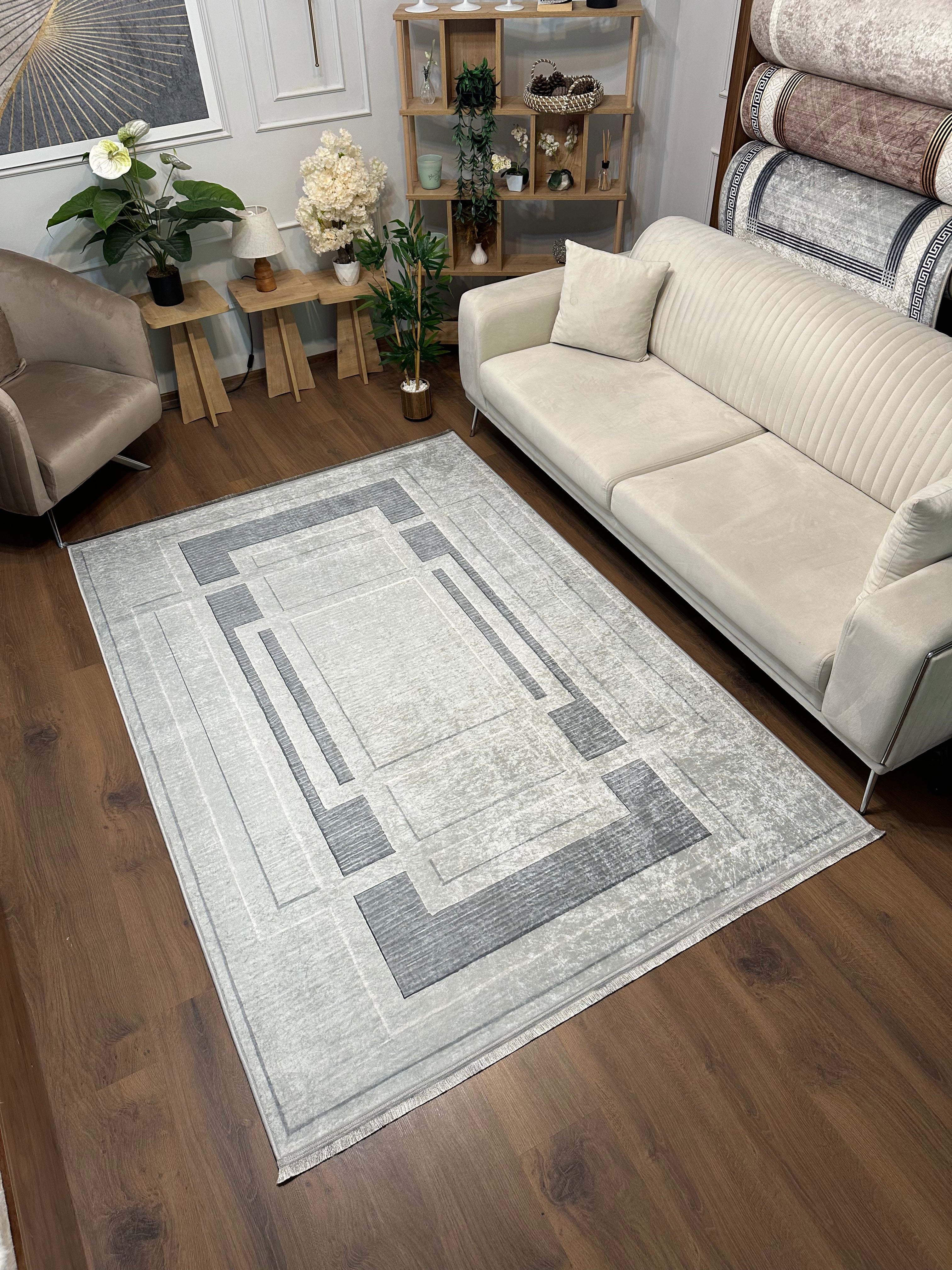 GARDEN GRİ - %100 Pamuk Dokuma Taban Makinede Yıkanabilir Kaymaz Halı