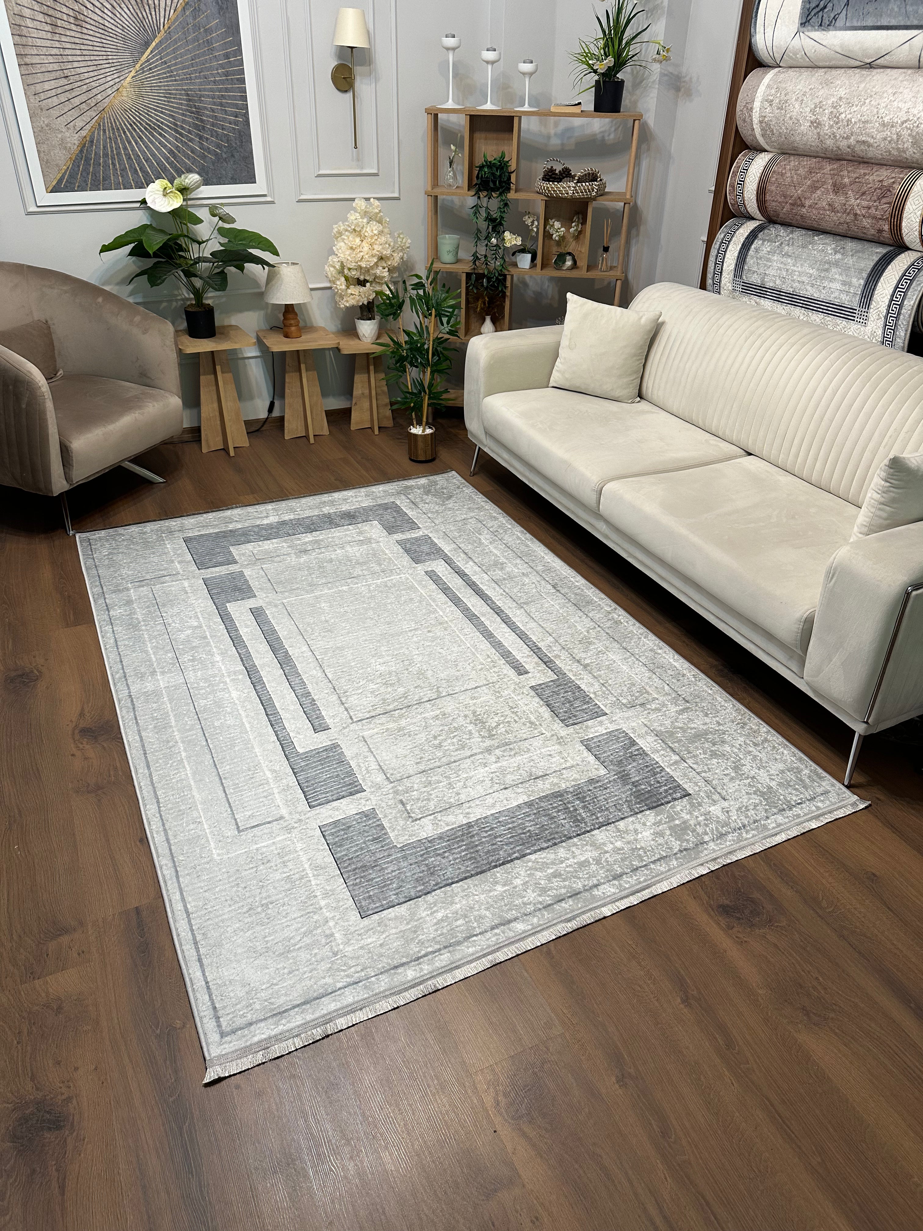 GARDEN GRİ - %100 Pamuk Dokuma Taban Makinede Yıkanabilir Kaymaz Halı