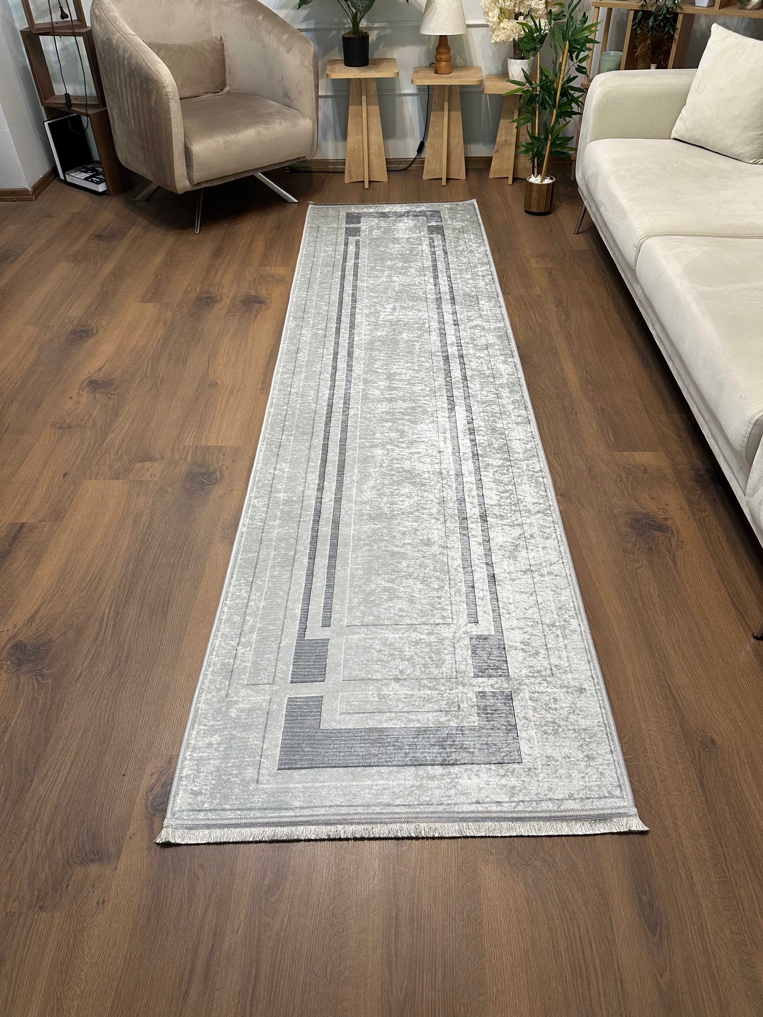 GARDEN GRİ - %100 Pamuk Dokuma Taban Makinede Yıkanabilir Kaymaz Halı