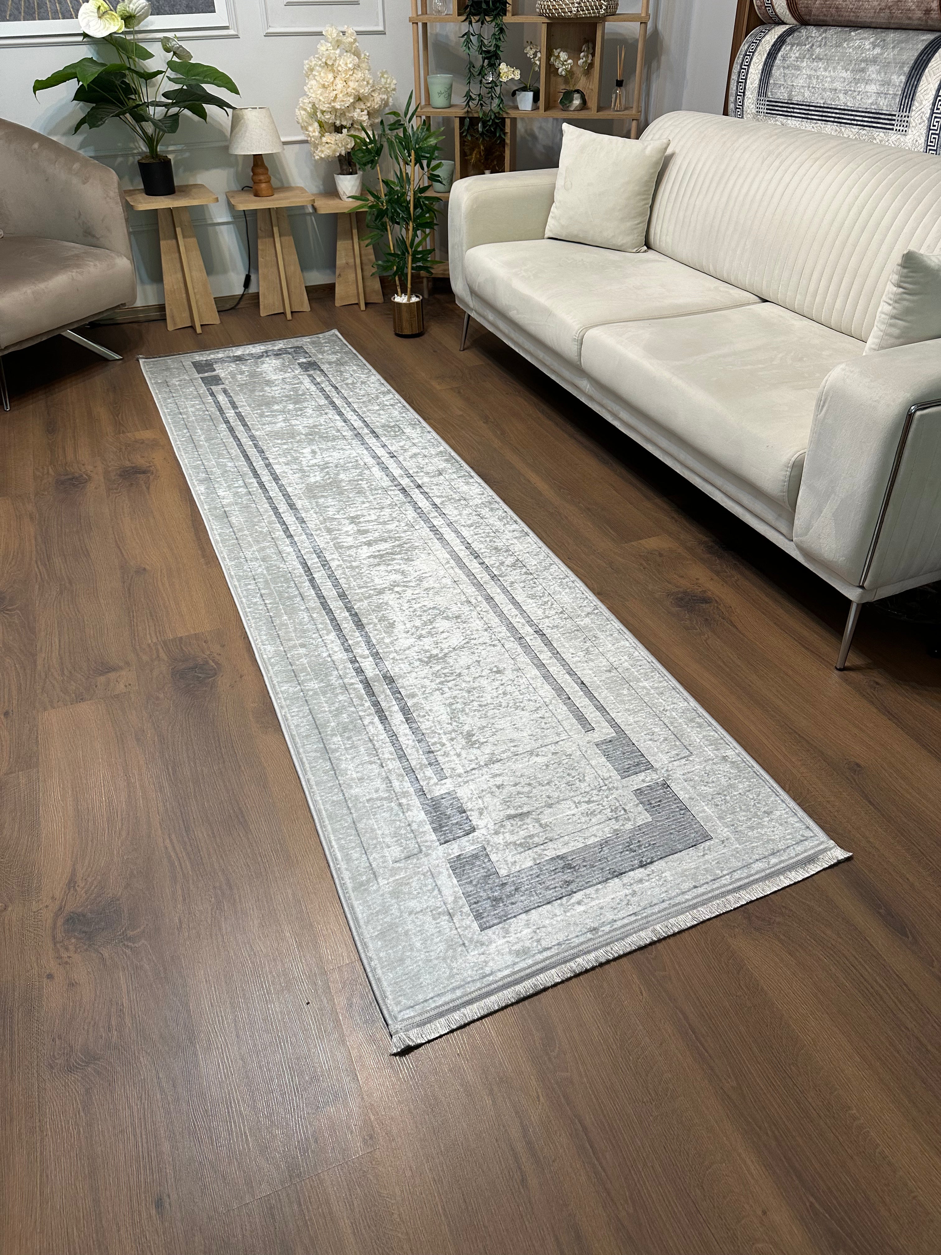 GARDEN GRİ - %100 Pamuk Dokuma Taban Makinede Yıkanabilir Kaymaz Halı