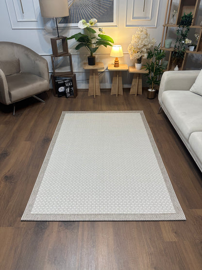 SİSAL-C01611 KREM Jüt Hasır Dokulu Doğal Salon Mutfak Koridor Balkon Halısı