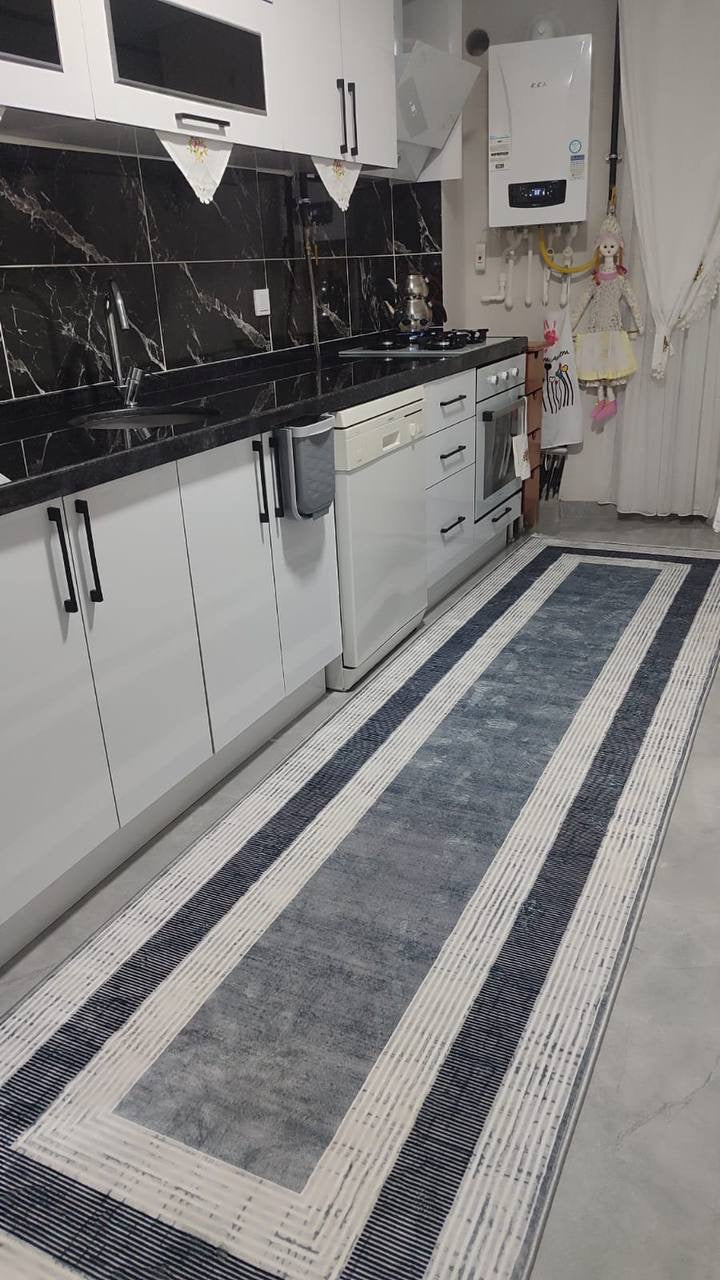 MİRANDA GRİ - %100 Pamuk Dokuma Taban Makinede Yıkanabilir Kaymaz Halı