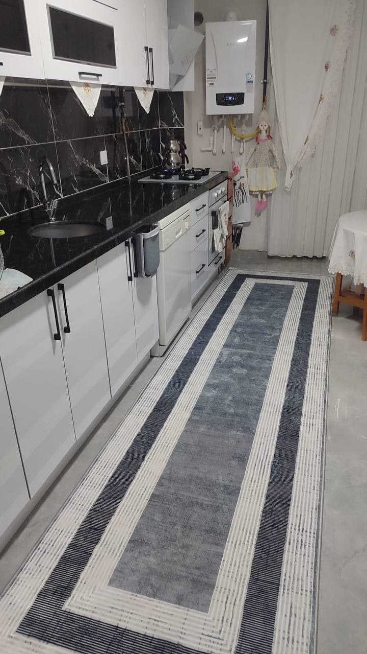MİRANDA GRİ - %100 Pamuk Dokuma Taban Makinede Yıkanabilir Kaymaz Halı