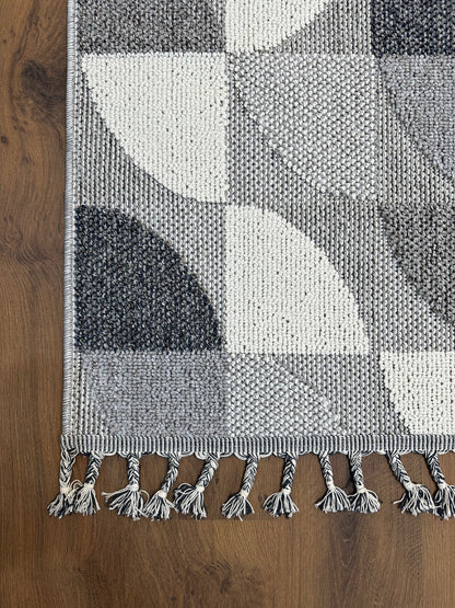 OSLO T-02 GRİ/BEYAZ Yumuşak Bukle (Loop) Dokuma Geometrik Desenli Salon Mutfak Koridor Halısı