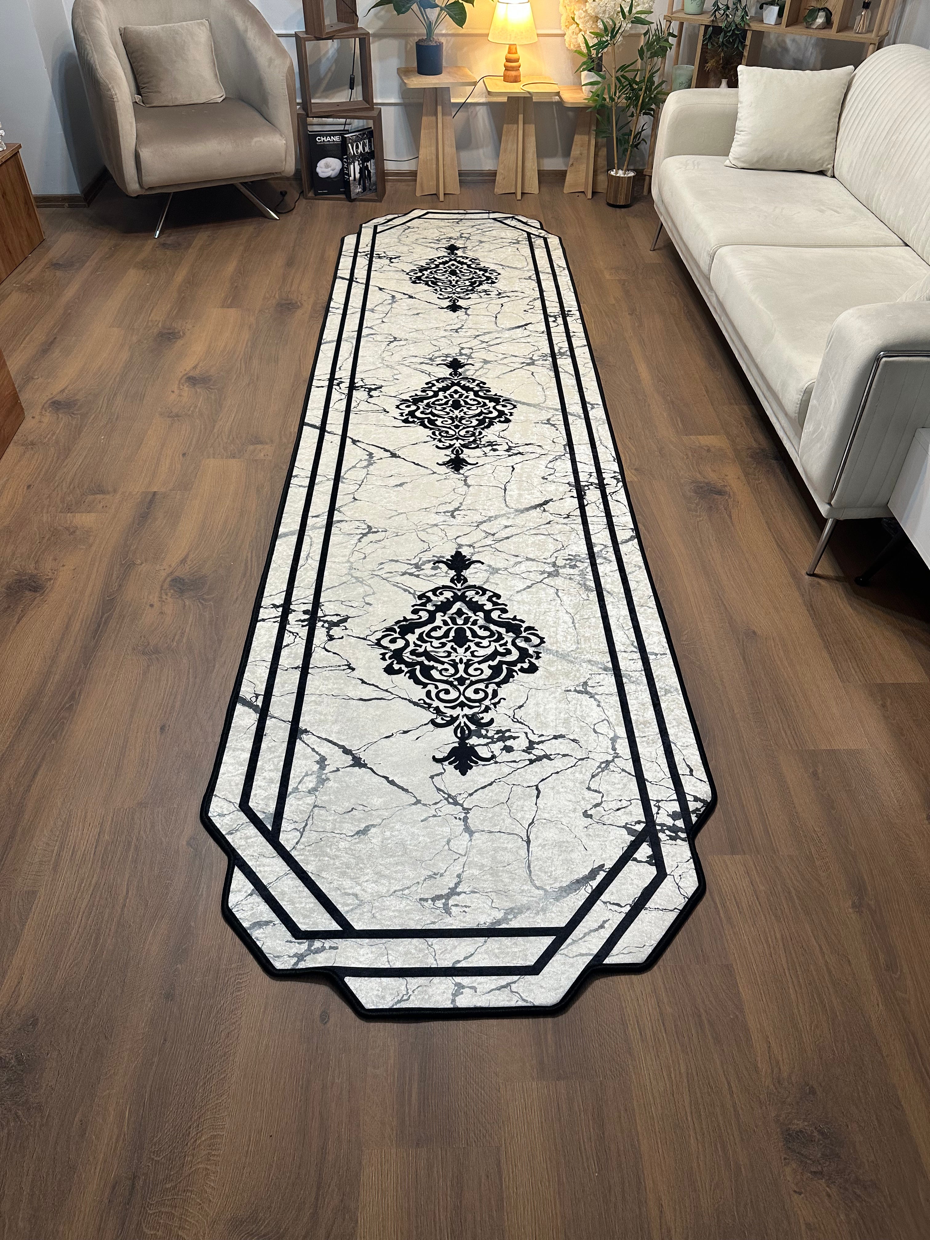 NOVİ FORM MERMER - %100 Pamuk Dokuma Taban Makinede Yıkanabilir Kaymaz Halı