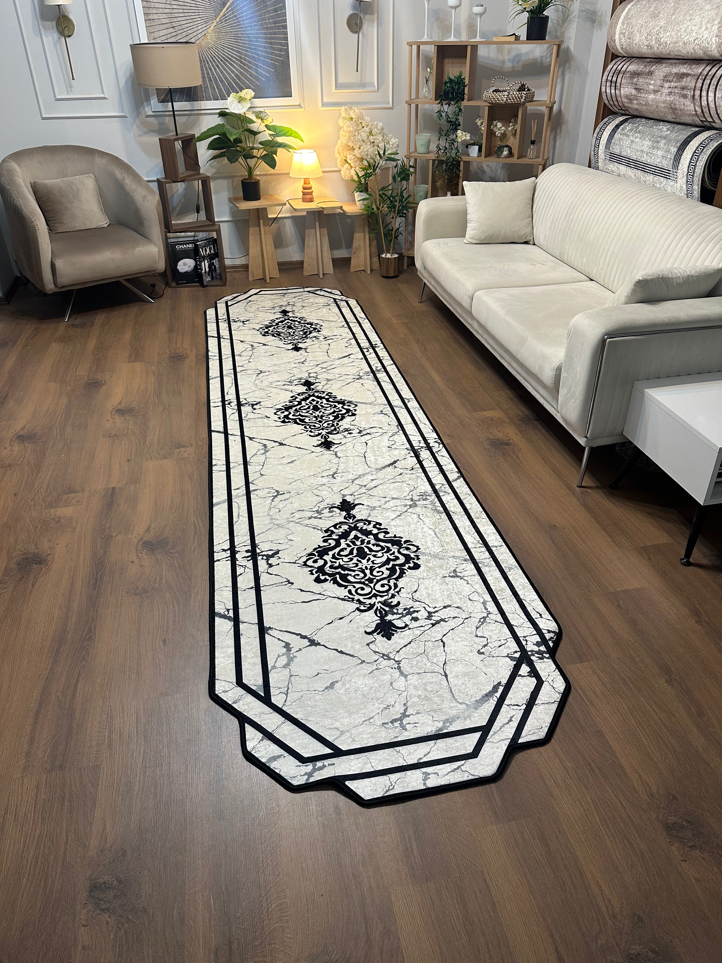 NOVİ FORM MERMER - %100 Pamuk Dokuma Taban Makinede Yıkanabilir Kaymaz Halı