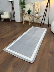 FRAME LİNE GRİ - %100 Pamuk Dokuma Taban Makinede Yıkanabilir Kaymaz Halı