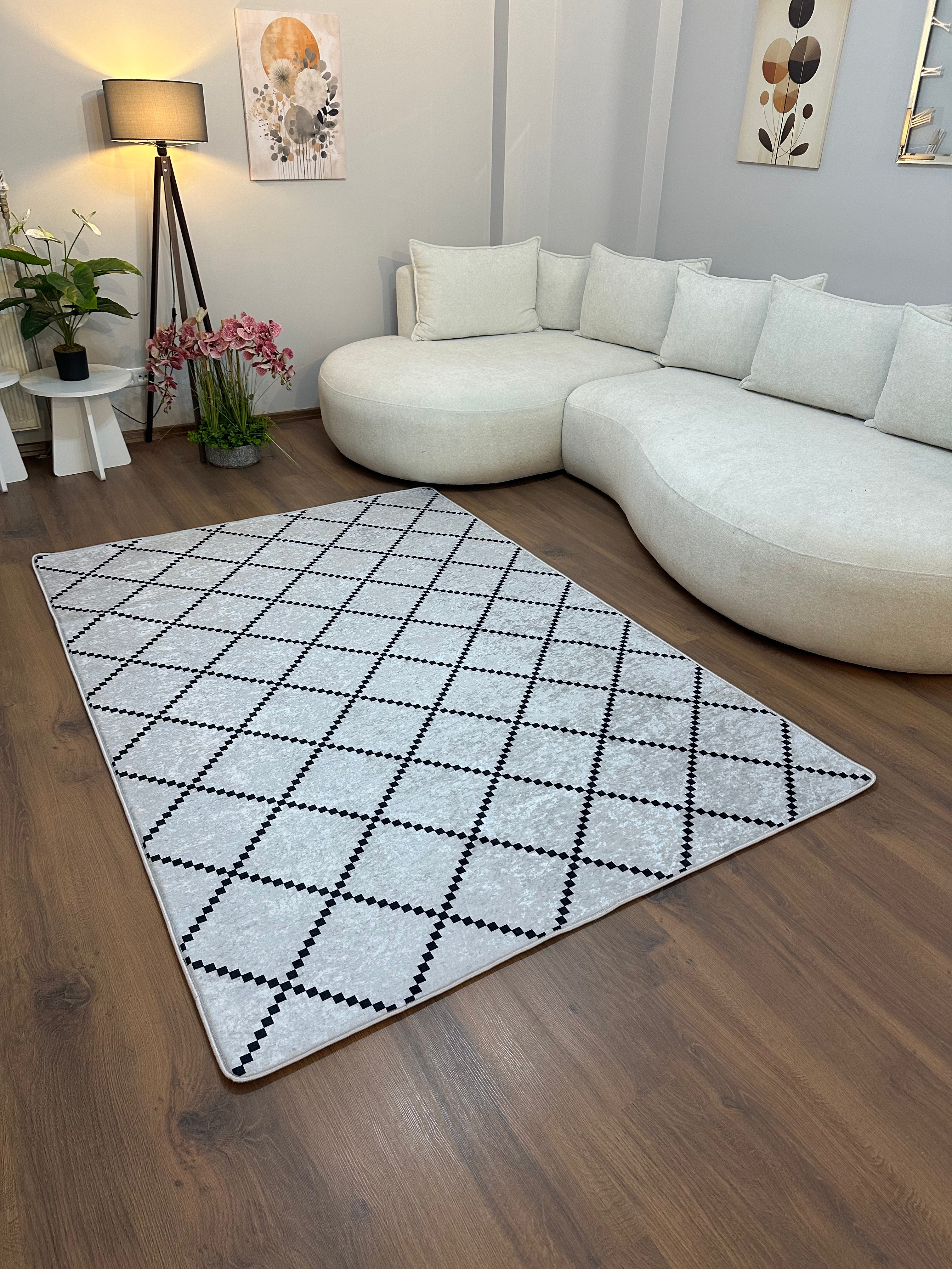 ZEN GRİ - %100 Pamuk Dokuma Taban Makinede Yıkanabilir Kaymaz Halı