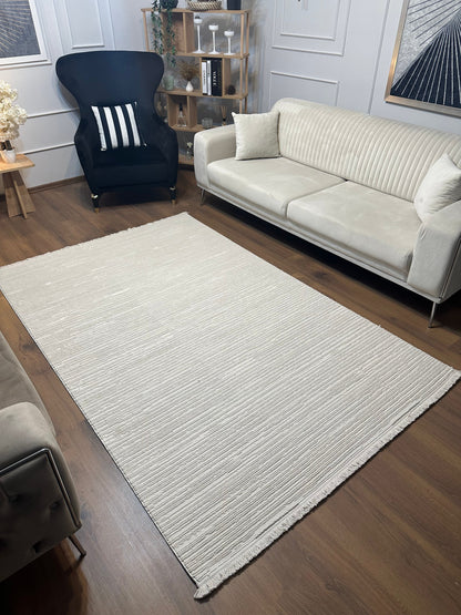 PALERMO C1-BEJ Sık Dokuma Modern Geometrik Desenli Salon Koridor Mutfak Halısı