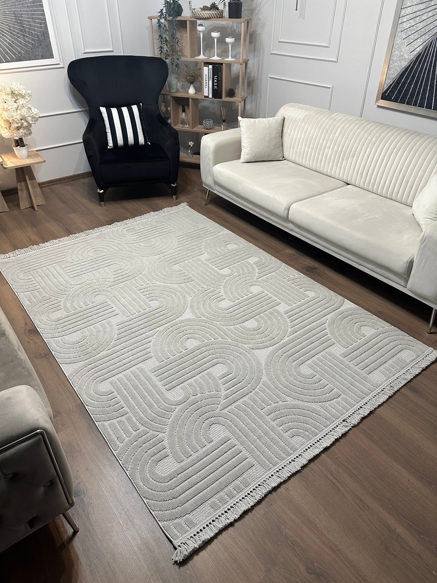 MİLAS C42-GRİ Kabartmalı Modern Geometrik Desenli Salon Koridor Mutfak Halısı