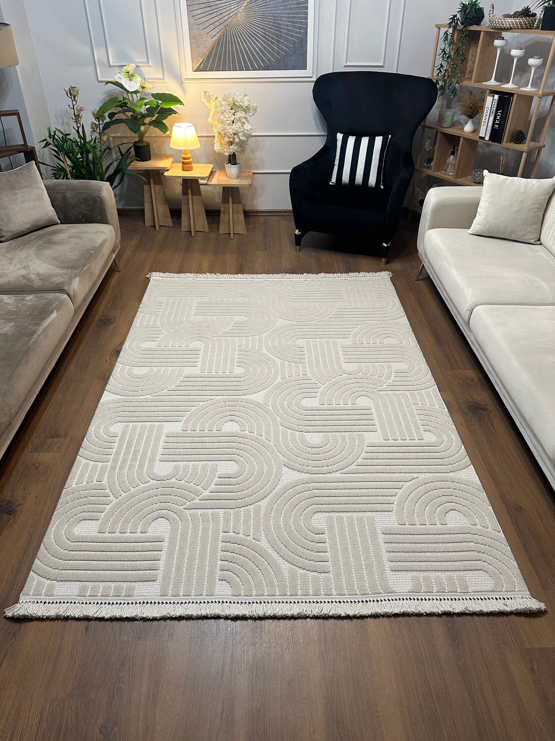 MİLAS C40-BEJ Kabartmalı Modern Geometrik Desenli Salon Koridor Mutfak Halısı