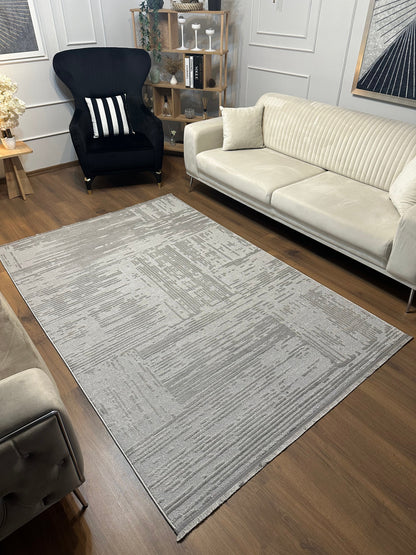 İCON A-5307 GRİ Modern Geometrik Desenli Salon Koridor Mutfak Halısı