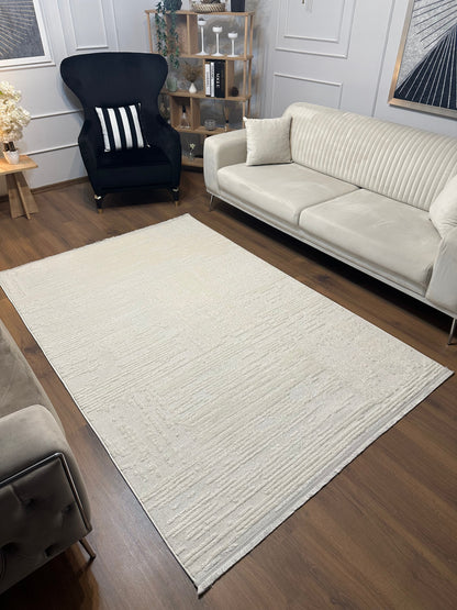 İCON A-5307 KREM Modern Geometrik Desenli Salon Koridor Mutfak Halısı