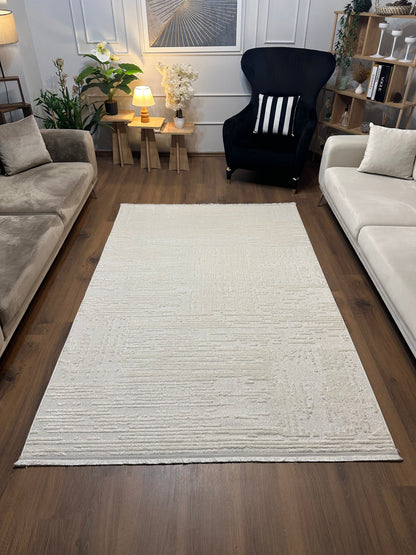 İCON A-5307 KREM Modern Geometrik Desenli Salon Koridor Mutfak Halısı