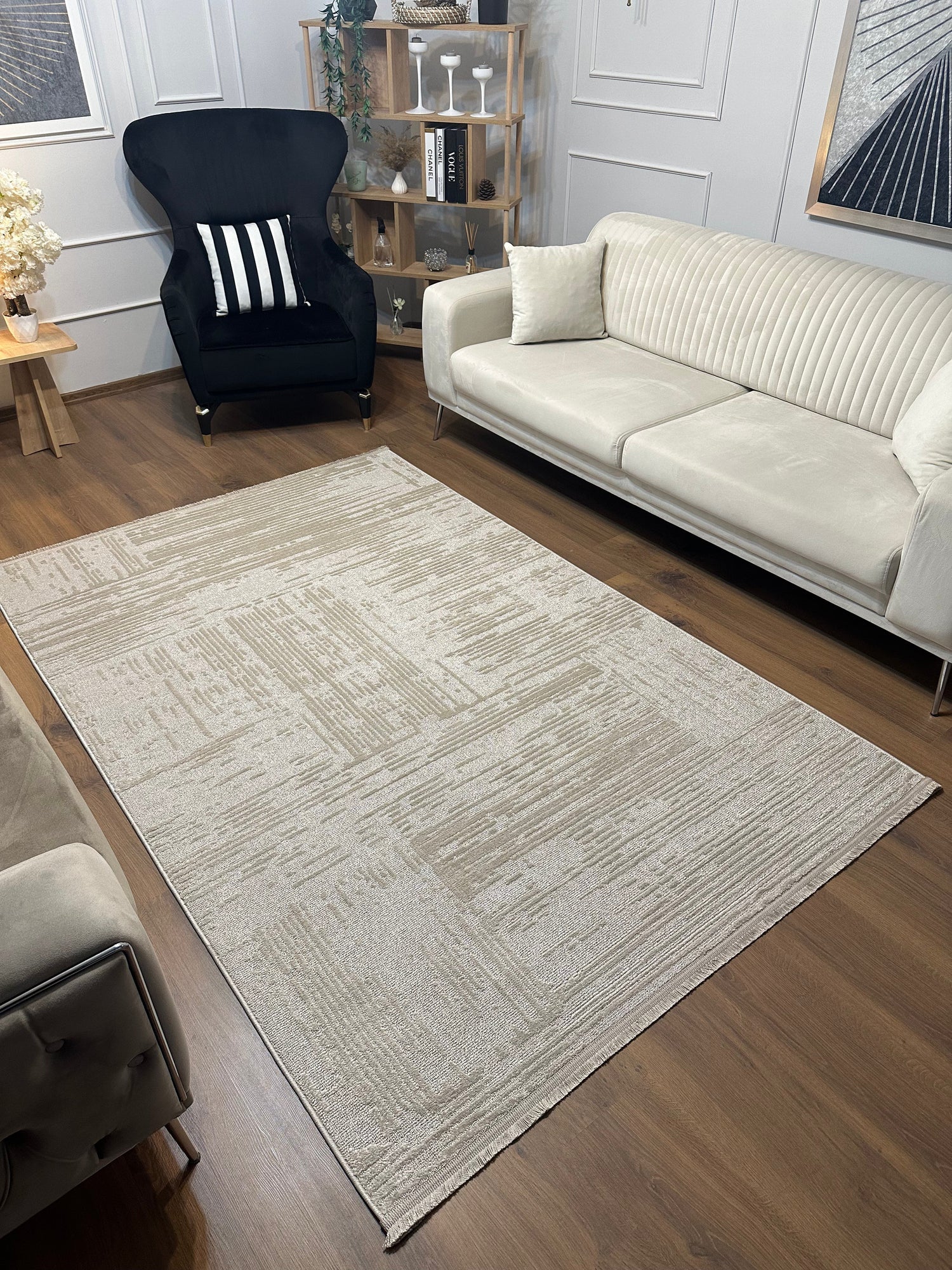 İCON A-5307 BEJ Modern Geometrik Desenli Salon Koridor Mutfak Halısı