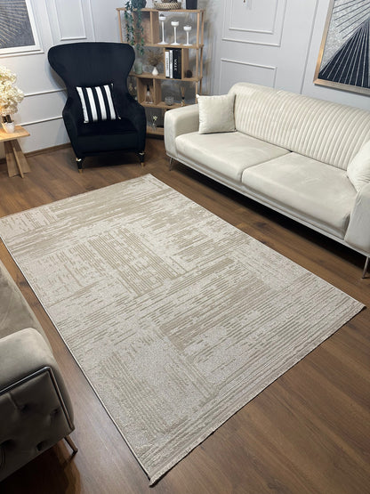 İCON A-5307 BEJ Modern Geometrik Desenli Salon Koridor Mutfak Halısı