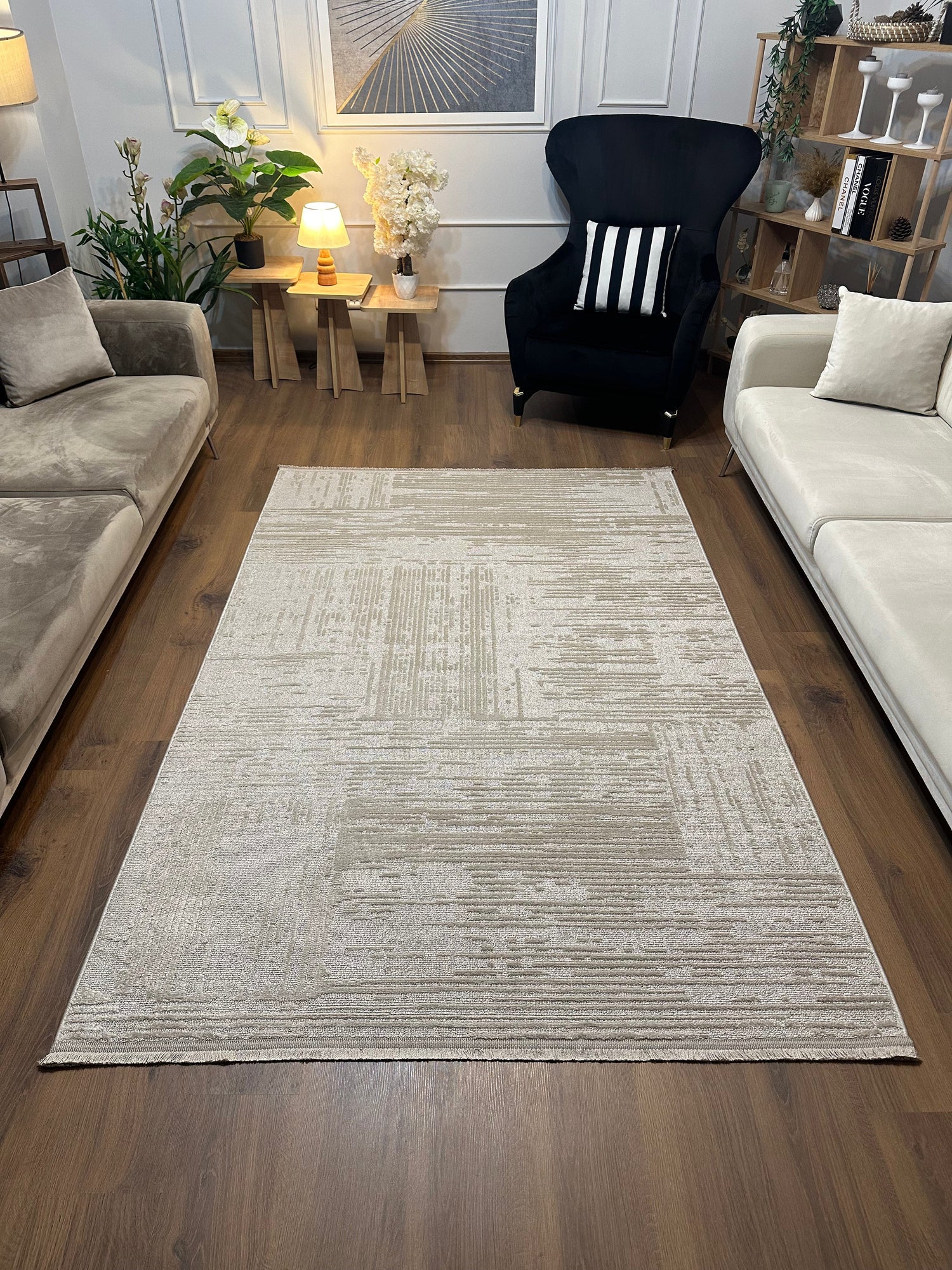 İCON A-5307 BEJ Modern Geometrik Desenli Salon Koridor Mutfak Halısı