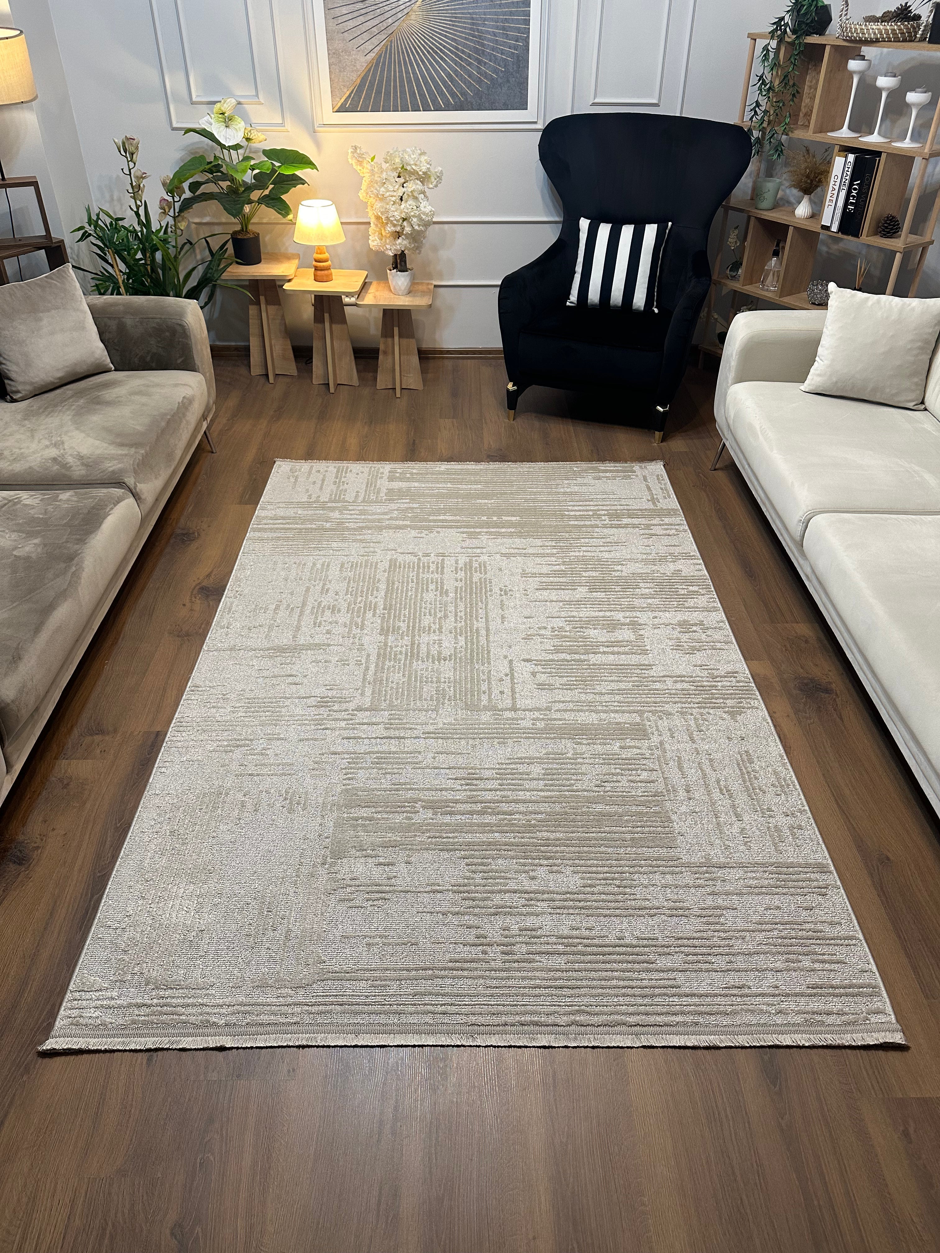 İCON A-5307 BEJ Modern Geometrik Desenli Salon Koridor Mutfak Halısı