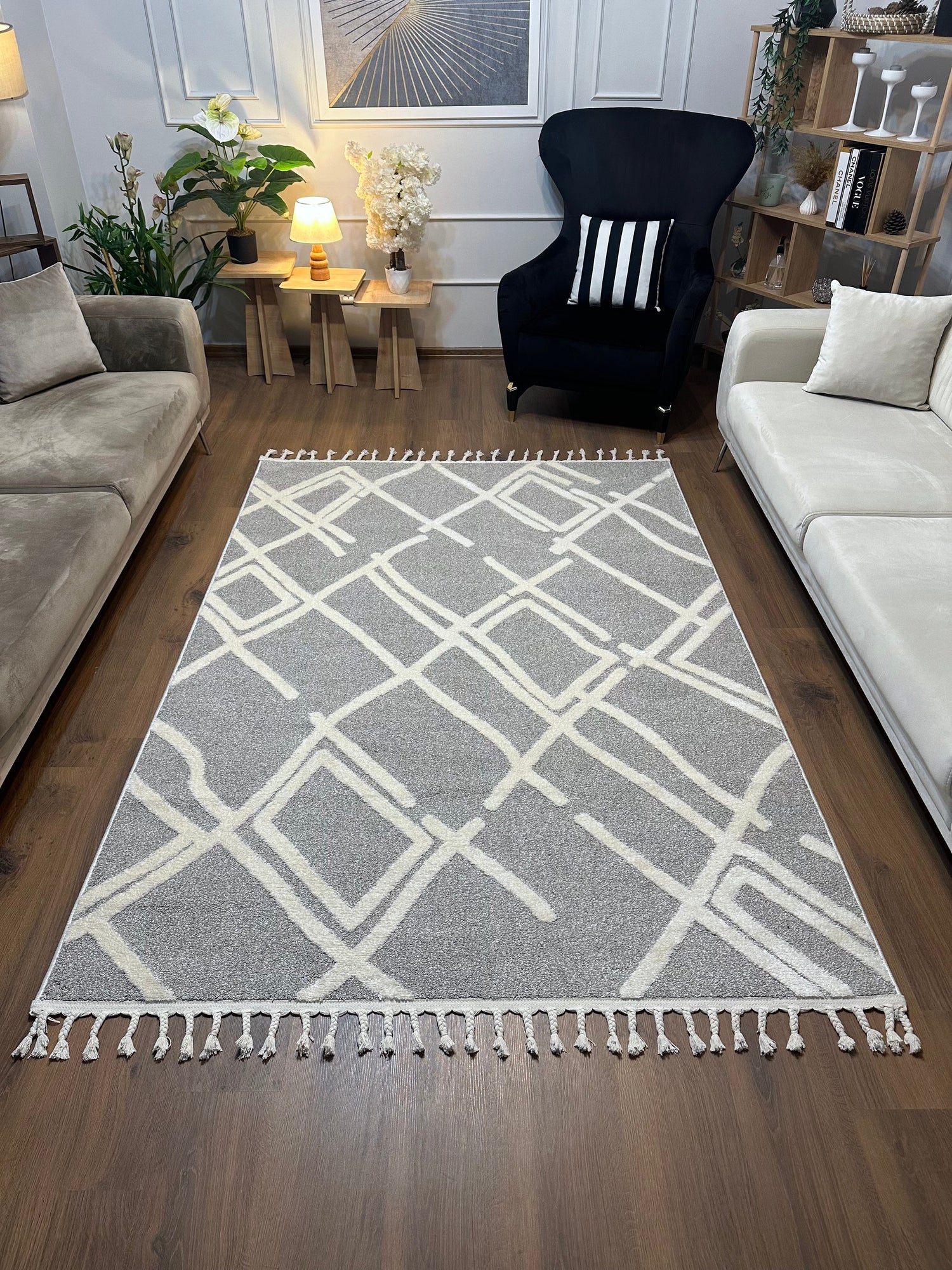 PALERMO A-11891 GRİ Sık Dokuma Modern Geometrik Desenli Salon Koridor Mutfak Halısı