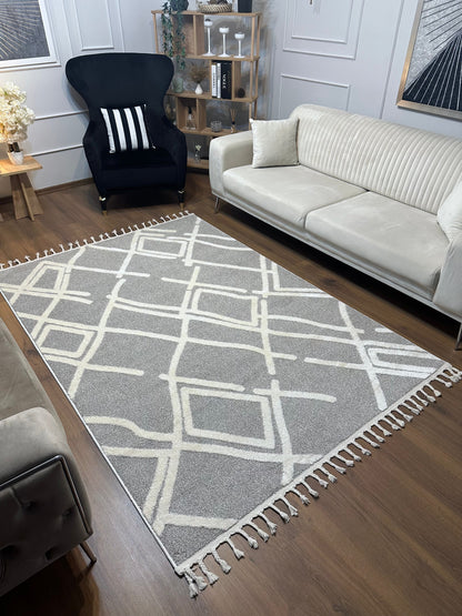 PALERMO A-11891 GRİ Sık Dokuma Modern Geometrik Desenli Salon Koridor Mutfak Halısı