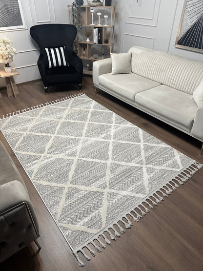 PALERMO A-10692 GRİ Sık Dokuma Modern Geometrik Desenli Salon Koridor Mutfak Halısı