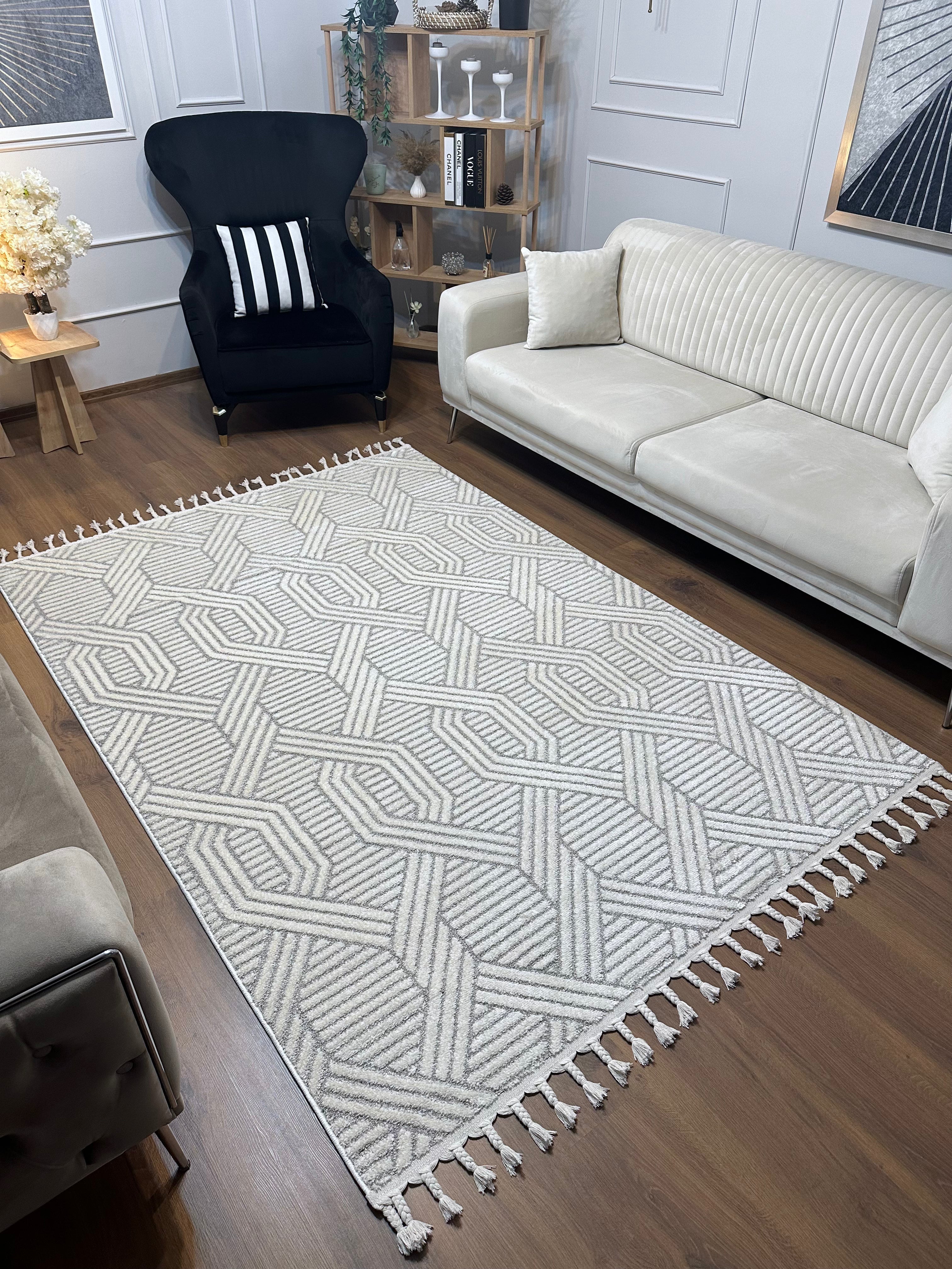 PALERMO A-10502 GRİ Sık Dokuma Modern Geometrik Desenli Salon Koridor Mutfak Halısı