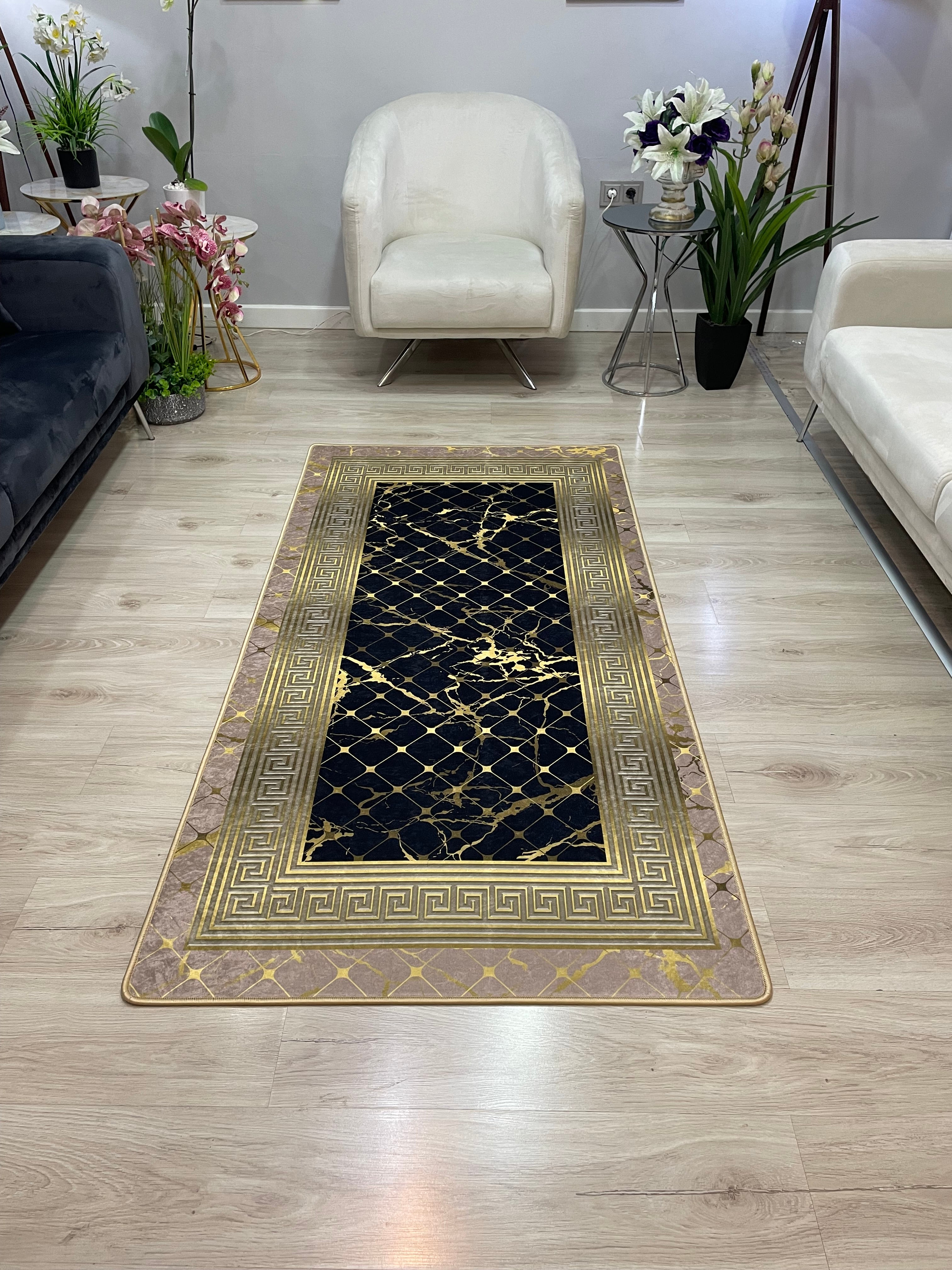 KANBERRA GOLD - %100 Pamuk Dokuma Taban Makinede Yıkanabilir Kaymaz Halı