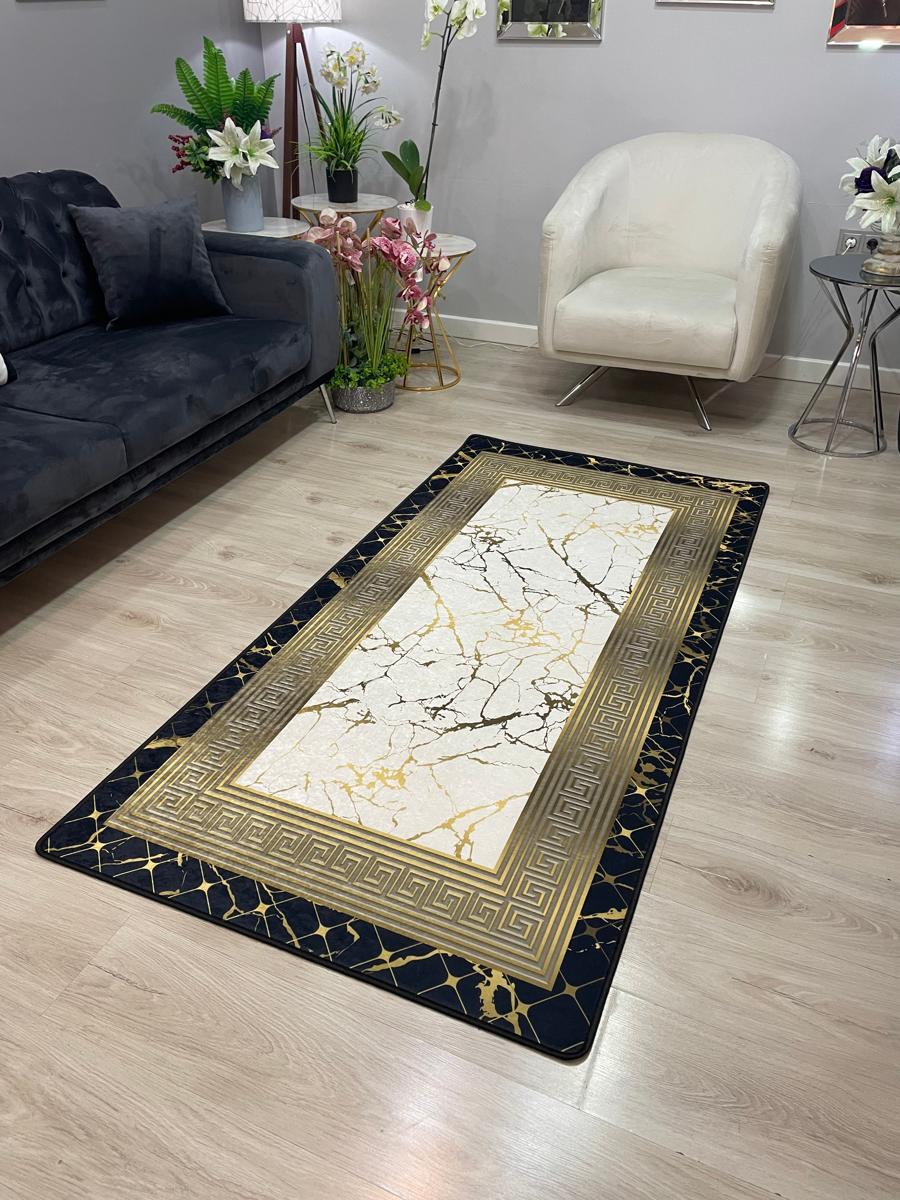KANBERRA BLACK GOLD - %100 Pamuk Dokuma Taban Makinede Yıkanabilir Kaymaz Halı