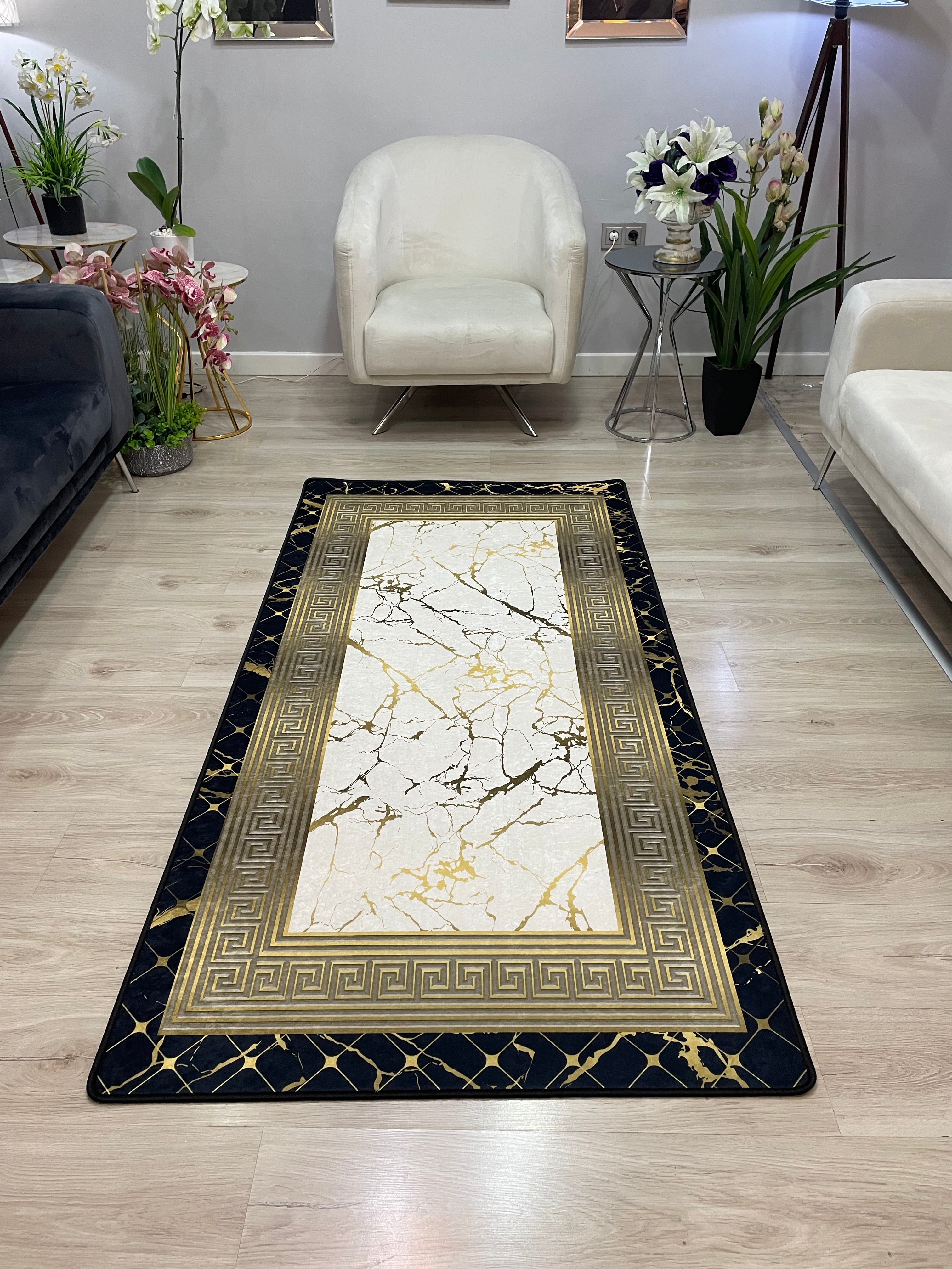 KANBERRA BLACK GOLD - %100 Pamuk Dokuma Taban Makinede Yıkanabilir Kaymaz Halı