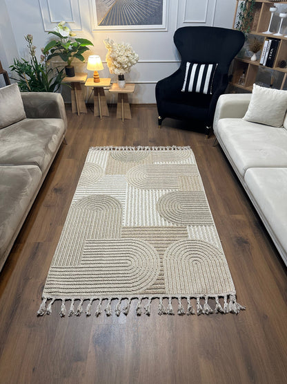 OSLO T-04 KAHVE Yumuşak Bukle (Loop) Dokuma Geometrik Desenli Salon Mutfak Koridor Halısı