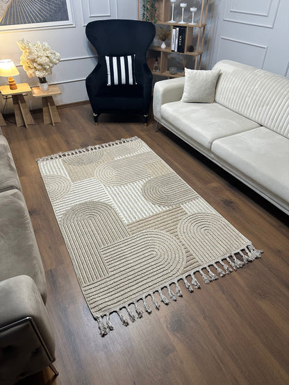 OSLO T-04 KAHVE Yumuşak Bukle (Loop) Dokuma Geometrik Desenli Salon Mutfak Koridor Halısı