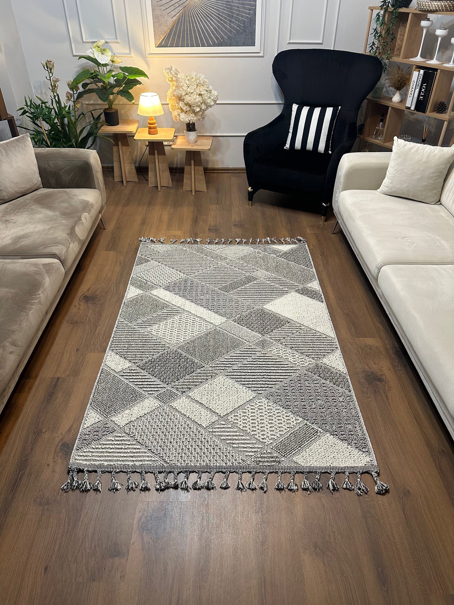 OSLO T-01 GRİ Yumuşak Bukle (Loop) Dokuma Geometrik Desenli Salon Mutfak Koridor Halısı