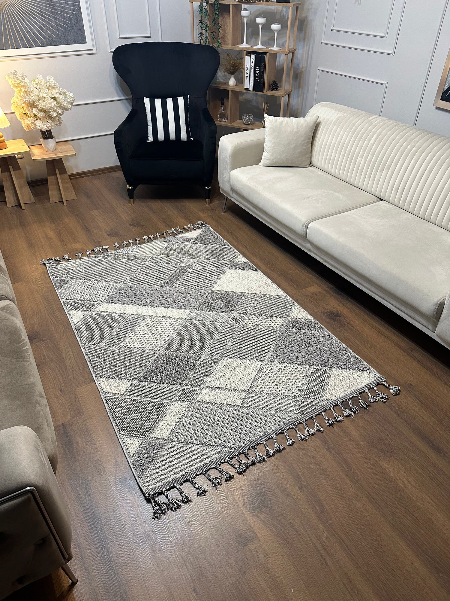 OSLO T-01 GRİ Yumuşak Bukle (Loop) Dokuma Geometrik Desenli Salon Mutfak Koridor Halısı