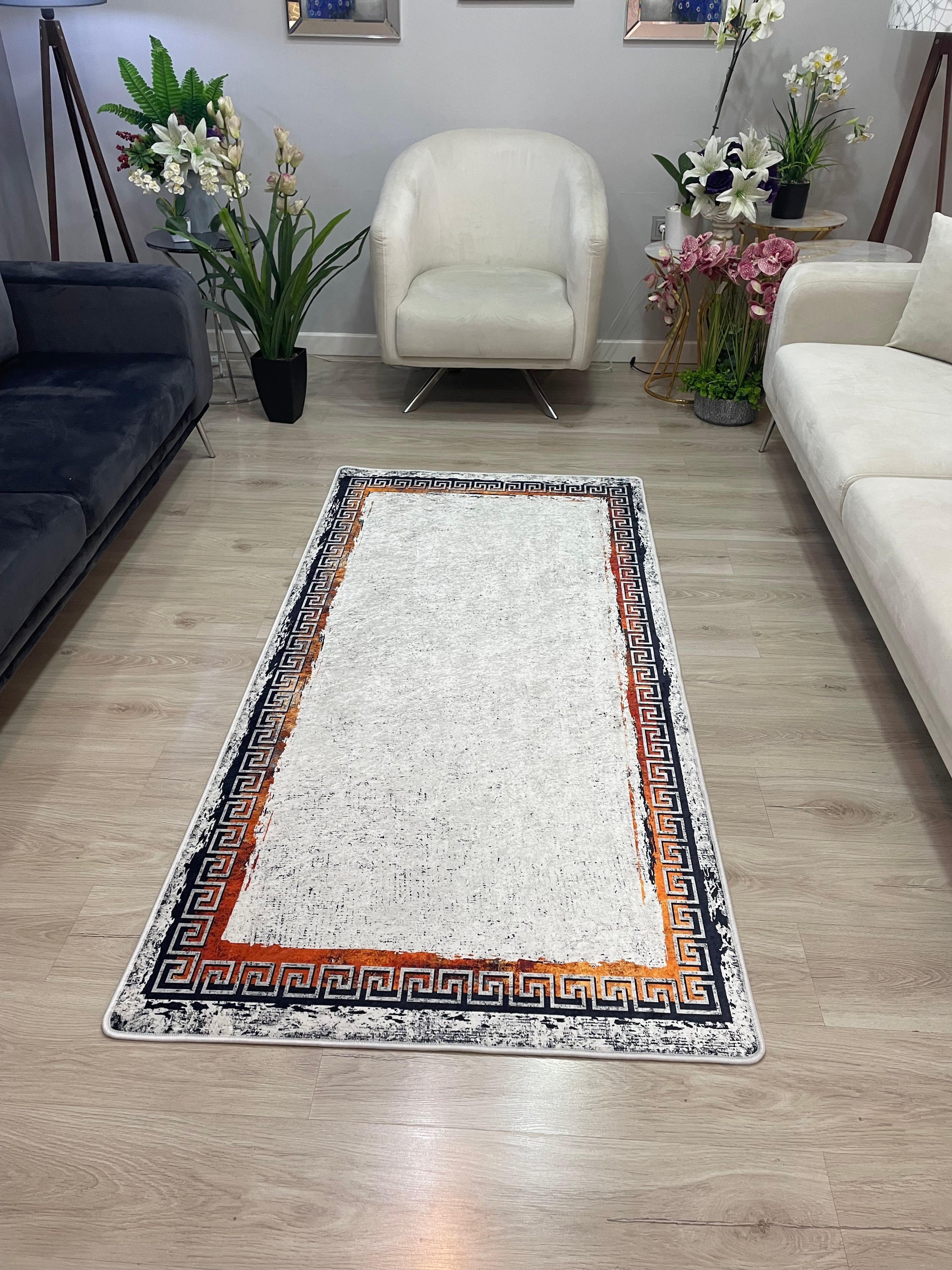 GABRİ - %100 Pamuk Dokuma Taban Makinede Yıkanabilir Kaymaz Halı