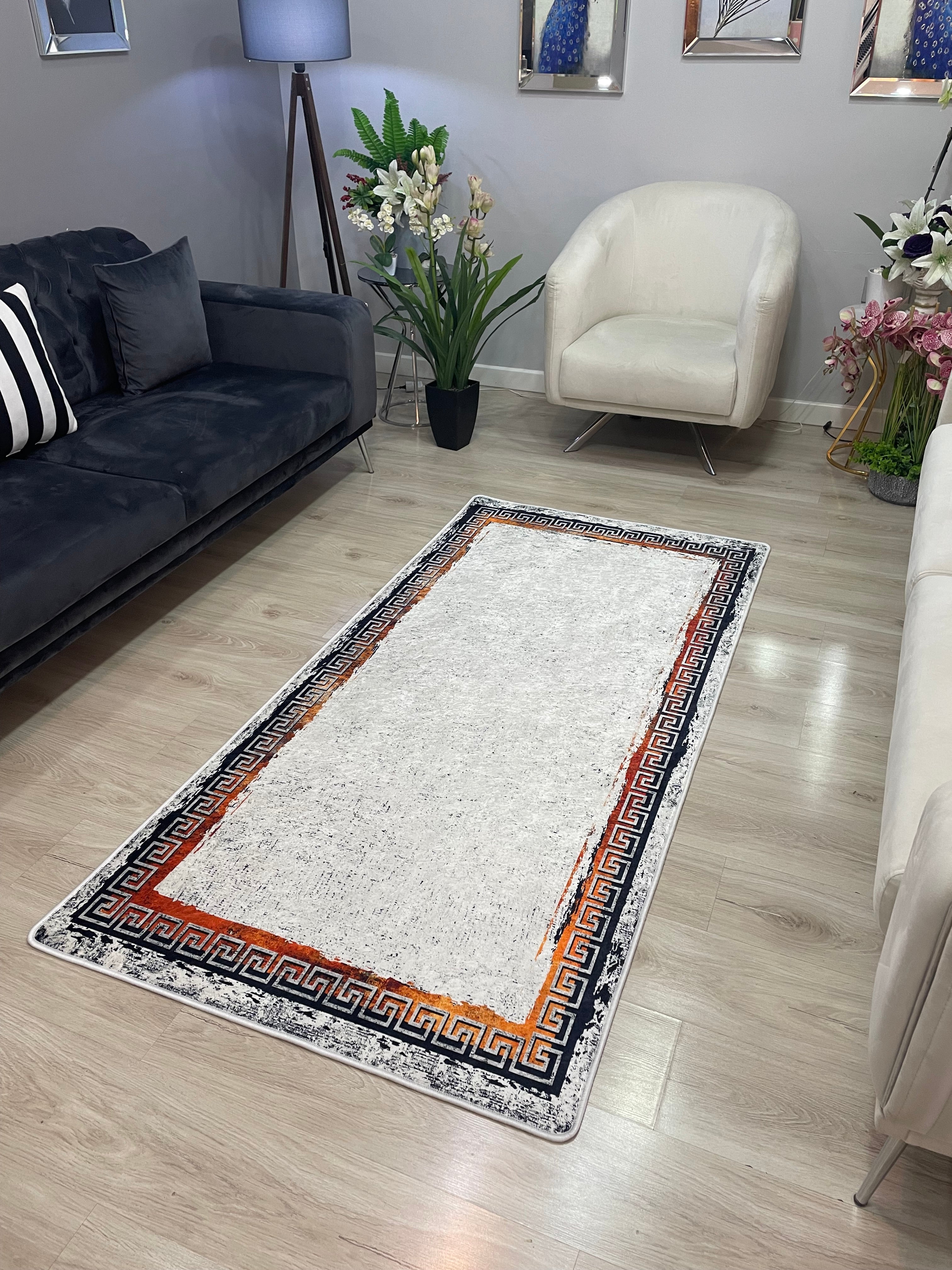 GABRİ - %100 Pamuk Dokuma Taban Makinede Yıkanabilir Kaymaz Halı