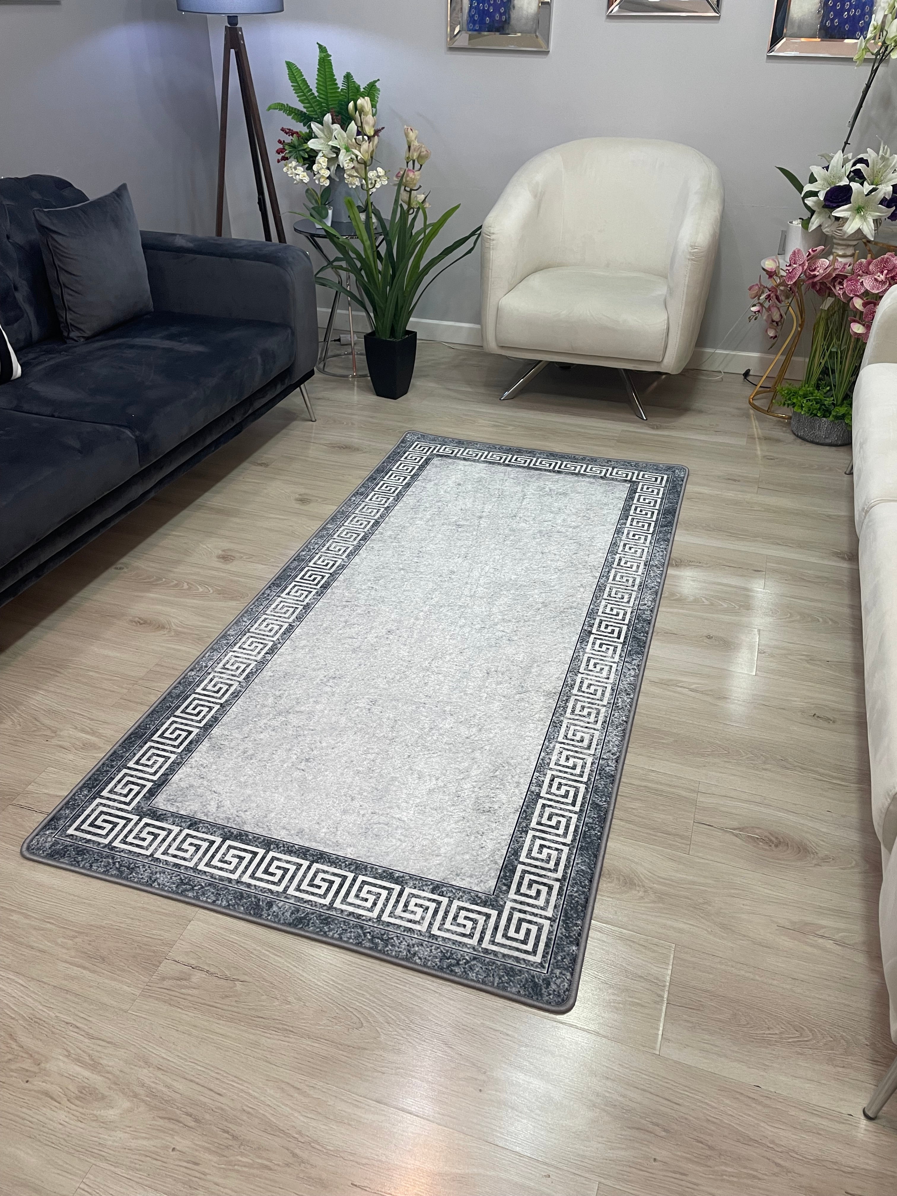 CHAİN DATE - %100 Pamuk Dokuma Taban Makinede Yıkanabilir Kaymaz Halı